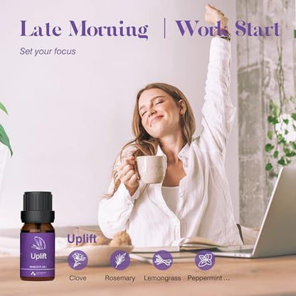 ASAKUKI Ätherische Öle für Diffuser – 6 Stimmungsölmischungen (Atmen, Aufmuntern, Sinnlich, Balance, Entspannen, Ruhe) für Morgen- bis Abendrituale, Zuhause & tägliche Nutzung – Geschenk für Mama