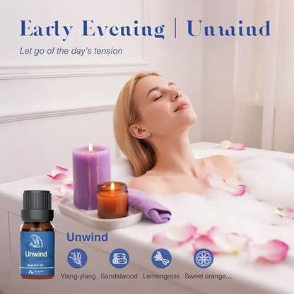 ASAKUKI Ätherische Öle für Diffuser – 6 Stimmungsölmischungen (Atmen, Aufmuntern, Sinnlich, Balance, Entspannen, Ruhe) für Morgen- bis Abendrituale, Zuhause & tägliche Nutzung – Geschenk für Mama
