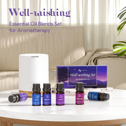 ASAKUKI Ätherische Öle für Diffuser – 6 Stimmungsölmischungen (Atmen, Aufmuntern, Sinnlich, Balance, Entspannen, Ruhe) für Morgen- bis Abendrituale, Zuhause & tägliche Nutzung – Geschenk für Mama