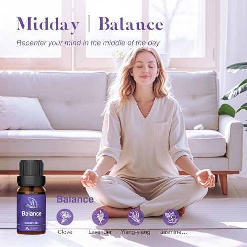 ASAKUKI Ätherische Öle für Diffuser – 6 Stimmungsölmischungen (Atmen, Aufmuntern, Sinnlich, Balance, Entspannen, Ruhe) für Morgen- bis Abendrituale, Zuhause & tägliche Nutzung – Geschenk für Mama