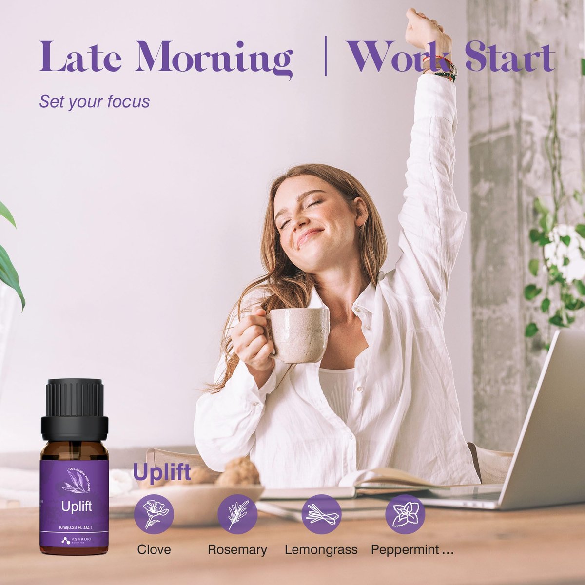 ASAKUKI Ätherische Öle für Diffuser – 6 Stimmungsölmischungen (Atmen, Aufmuntern, Sinnlich, Balance, Entspannen, Ruhe) für Morgen- bis Abendrituale, Zuhause & tägliche Nutzung – Geschenk für Mama