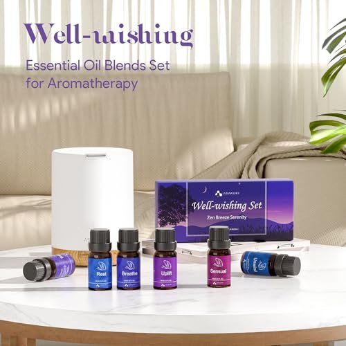 ASAKUKI Ätherische Öle für Diffuser – 6 Stimmungsölmischungen (Atmen, Aufmuntern, Sinnlich, Balance, Entspannen, Ruhe) für Morgen- bis Abendrituale, Zuhause & tägliche Nutzung – Geschenk für Mama