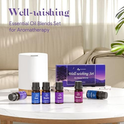 ASAKUKI Ätherische Öle für Diffuser – 6 Stimmungsölmischungen (Atmen, Aufmuntern, Sinnlich, Balance, Entspannen, Ruhe) für Morgen- bis Abendrituale, Zuhause & tägliche Nutzung – Geschenk für Mama