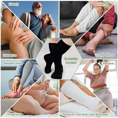 Extra Breite Socken für Geschwollene Füße: 3 Paar Weite Bariatrische Nicht-Einengende Diabetiker Krankenhaus Socken für Herren Damen Plus Size 9-13 bei Ödem Lymphödem Neuropathie Senioren Schwangere Schwarz