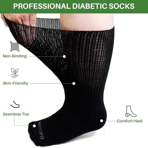 Extra Breite Socken für Geschwollene Füße: 3 Paar Weite Bariatrische Nicht-Einengende Diabetiker Krankenhaus Socken für Herren Damen Plus Size 9-13 bei Ödem Lymphödem Neuropathie Senioren Schwangere Schwarz