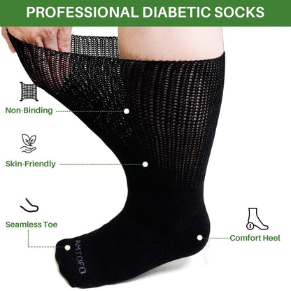 Extra Breite Socken für Geschwollene Füße: 3 Paar Weite Bariatrische Nicht-Einengende Diabetiker Krankenhaus Socken für Herren Damen Plus Size 9-13 bei Ödem Lymphödem Neuropathie Senioren Schwangere Schwarz