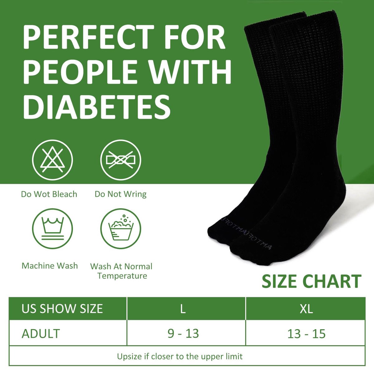 Extra Breite Socken für Geschwollene Füße: 3 Paar Weite Bariatrische Nicht-Einengende Diabetiker Krankenhaus Socken für Herren Damen Plus Size 9-13 bei Ödem Lymphödem Neuropathie Senioren Schwangere Schwarz