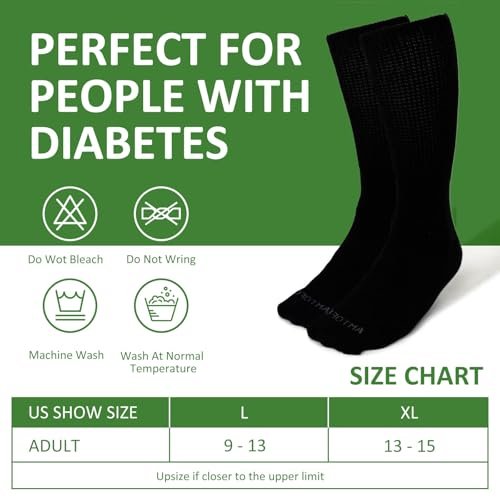 Extra Breite Socken für Geschwollene Füße: 3 Paar Weite Bariatrische Nicht-Einengende Diabetiker Krankenhaus Socken für Herren Damen Plus Size 9-13 bei Ödem Lymphödem Neuropathie Senioren Schwangere Schwarz