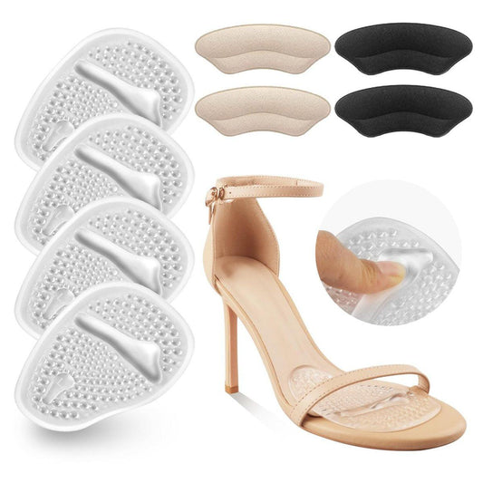 Riootlnm Metatarsal Pads, Ball of Foot Cushions, Fersenpolster für zu große Schuhe, Schmerzlinderung, Anti-Rutsch-Fersengripps für lose Schuhe, Blasen (Transparent)