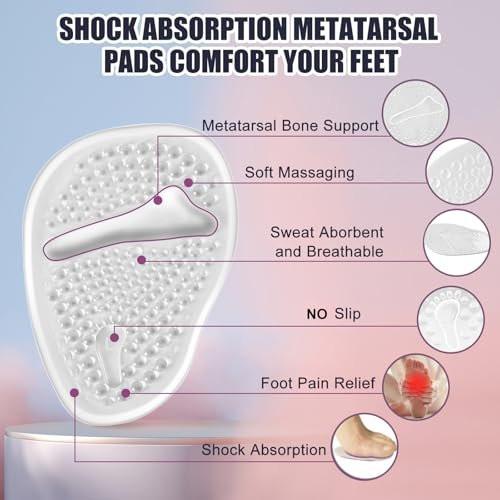 Riootlnm Metatarsal Pads, Ball of Foot Cushions, Fersenpolster für zu große Schuhe, Schmerzlinderung, Anti-Rutsch-Fersengripps für lose Schuhe, Blasen (Transparent)