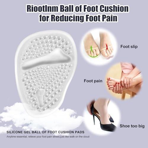 Riootlnm Metatarsal Pads, Ball of Foot Cushions, Fersenpolster für zu große Schuhe, Schmerzlinderung, Anti-Rutsch-Fersengripps für lose Schuhe, Blasen (Transparent)