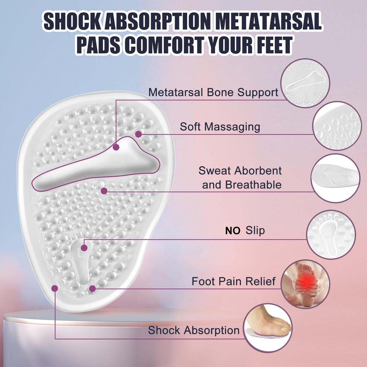 Riootlnm Metatarsal Pads, Ball of Foot Cushions, Fersenpolster für zu große Schuhe, Schmerzlinderung, Anti-Rutsch-Fersengripps für lose Schuhe, Blasen (Transparent)
