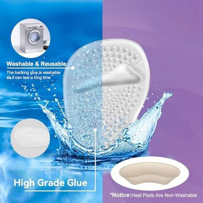 Riootlnm Metatarsal Pads, Ball of Foot Cushions, Fersenpolster für zu große Schuhe, Schmerzlinderung, Anti-Rutsch-Fersengripps für lose Schuhe, Blasen (Transparent)