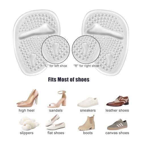 Riootlnm Metatarsal-Pads, Ball-of-Foot-Cushions, Fersenpolster-Einlagen für zu große Schuhe, reduzieren Fußschmerzen, rutschfeste Fersengriffe für lockere Schuhe, Blasen (2 Paar, klar)