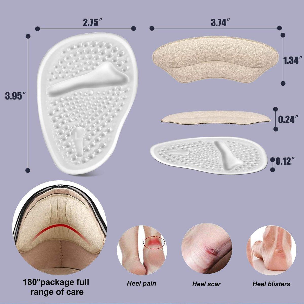 Riootlnm Metatarsal Pads, Ball of Foot Cushions, Fersenpolster für zu große Schuhe, Schmerzlinderung, Anti-Rutsch-Fersengripps für lose Schuhe, Blasen (Transparent)