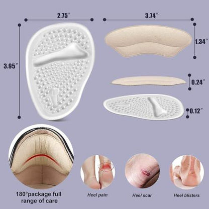 Riootlnm Metatarsal Pads, Ball of Foot Cushions, Fersenpolster für zu große Schuhe, Schmerzlinderung, Anti-Rutsch-Fersengripps für lose Schuhe, Blasen (Transparent)