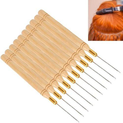 Chazcool 10-teiliges Häkelnadel-Set für Haarverlängerungen – Edelstahl-Hook-Nadel mit Holzgriff für Micro-Ringe und Perlen