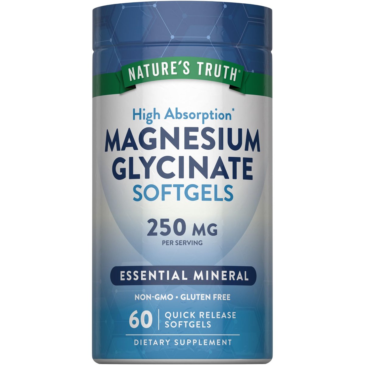 Nature's Truth Magnesiumglycinat Weichkapseln | 250 mg | 60 Stück | Hohe Bioverfügbarkeit | Non-GMO & Glutenfrei