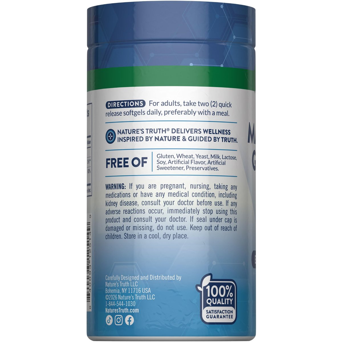 Nature's Truth Magnesiumglycinat Weichkapseln | 250 mg | 60 Stück | Hohe Bioverfügbarkeit | Non-GMO & Glutenfrei