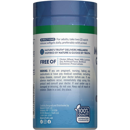 Nature's Truth Magnesiumglycinat Weichkapseln | 250 mg | 60 Stück | Hohe Bioverfügbarkeit | Non-GMO & Glutenfrei