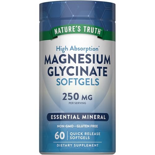 Nature's Truth Magnesiumglycinat Weichkapseln | 250 mg | 60 Stück | Hohe Bioverfügbarkeit | Non-GMO & Glutenfrei