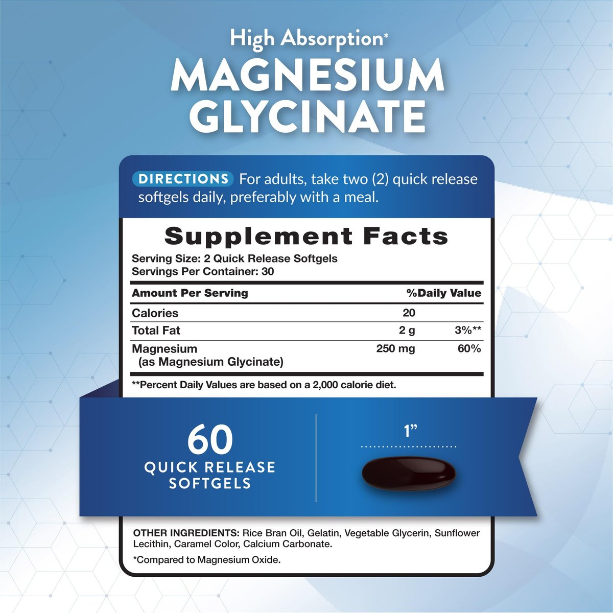 Nature's Truth Magnesiumglycinat Weichkapseln | 250 mg | 60 Stück | Hohe Bioverfügbarkeit | Non-GMO & Glutenfrei