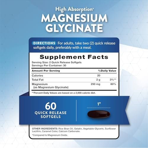 Nature's Truth Magnesiumglycinat Weichkapseln | 250 mg | 60 Stück | Hohe Bioverfügbarkeit | Non-GMO & Glutenfrei