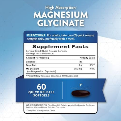 Nature's Truth Magnesiumglycinat Weichkapseln | 250 mg | 60 Stück | Hohe Bioverfügbarkeit | Non-GMO & Glutenfrei