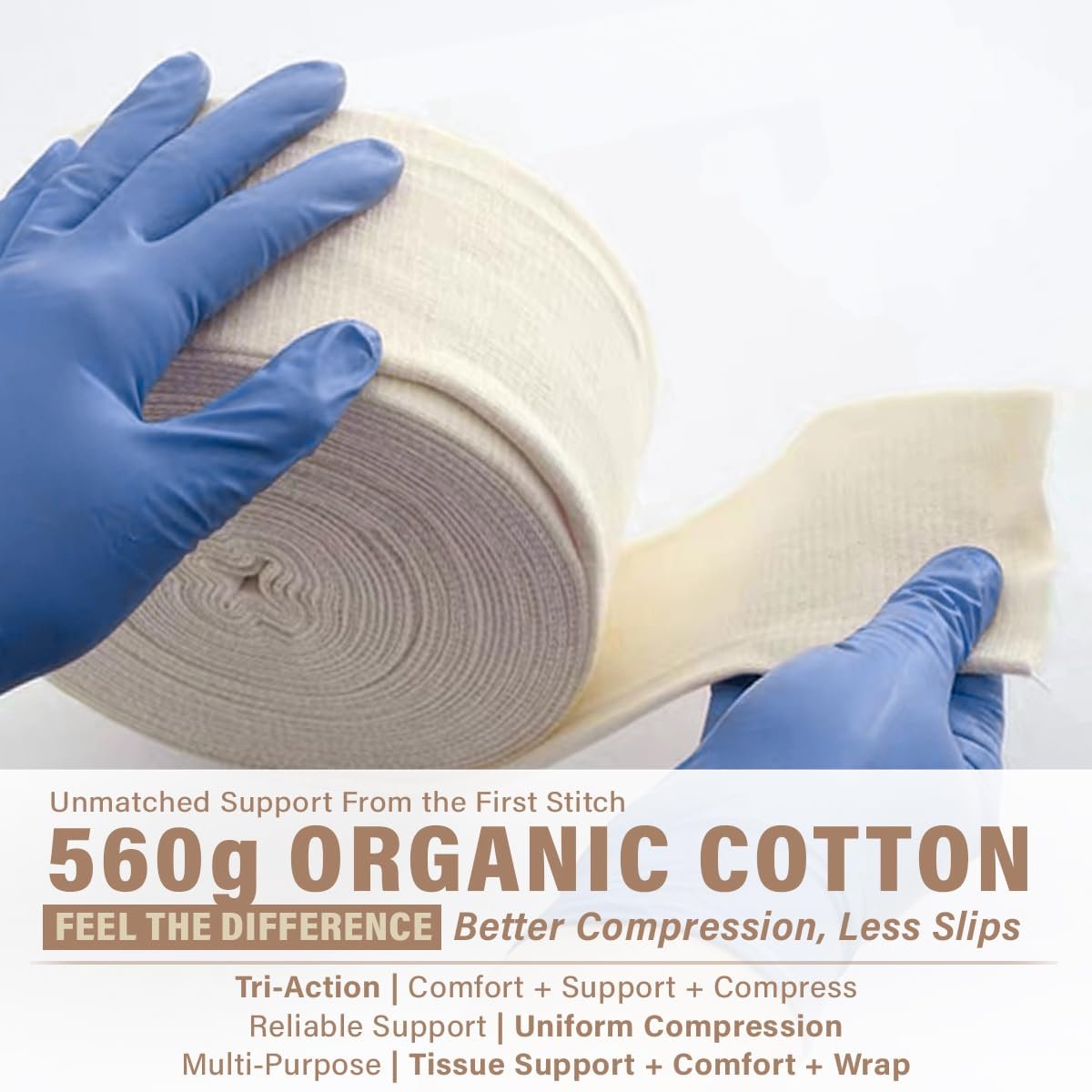 EVERLIT 560D Baumwollgemisch Elastische Tubular-Stützbandage | Latexfrei, Extra Dick, Atmungsaktiv für Handgelenk und Hand | Mittlere bis Hohe Kompression für Empfindliche Haut (Größe C: 7 cm x 10 m)