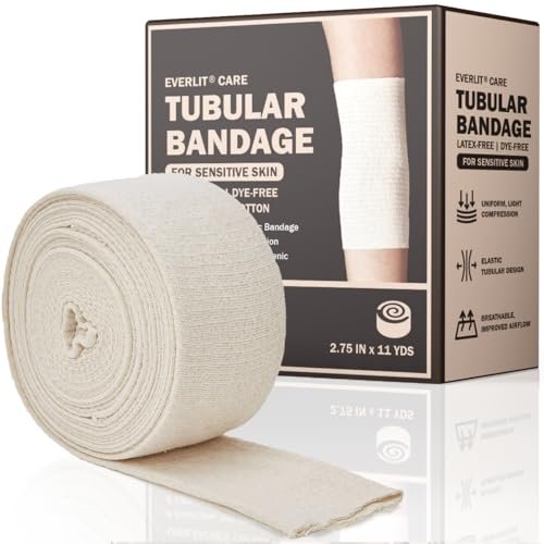 EVERLIT 560D Baumwollgemisch Elastische Tubular-Stützbandage | Latexfrei, Extra Dick, Atmungsaktiv für Handgelenk und Hand | Mittlere bis Hohe Kompression für Empfindliche Haut (Größe C: 7 cm x 10 m)