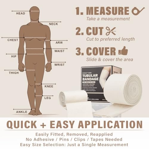 EVERLIT 560D Baumwollgemisch Elastische Tubular-Stützbandage | Latexfrei, Extra Dick, Atmungsaktiv für Handgelenk und Hand | Mittlere bis Hohe Kompression für Empfindliche Haut (Größe C: 7 cm x 10 m)