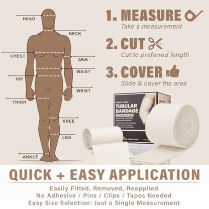 EVERLIT 560D Baumwollgemisch Elastische Tubular-Stützbandage | Latexfrei, Extra Dick, Atmungsaktiv für Handgelenk und Hand | Mittlere bis Hohe Kompression für Empfindliche Haut (Größe C: 7 cm x 10 m)