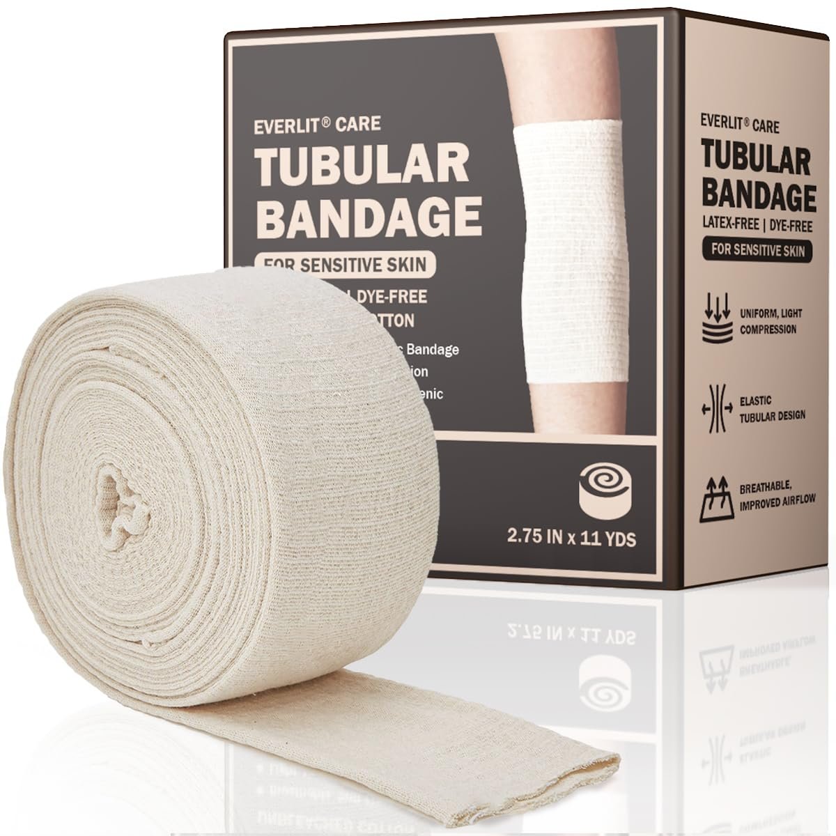 EVERLIT 560D Baumwollgemisch Elastische Tubular-Stützbandage | Latexfrei, Extra Dick, Atmungsaktiv für Handgelenk und Hand | Mittlere bis Hohe Kompression für Empfindliche Haut (Größe C: 7 cm x 10 m)