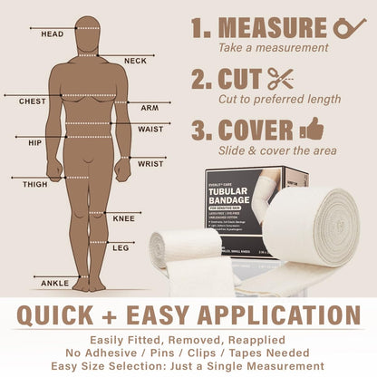 EVERLIT 560D Baumwollgemisch Elastische Tubular-Stützbandage | Latexfrei, Extra Dick, Atmungsaktiv für Handgelenk und Hand | Mittlere bis Hohe Kompression für Empfindliche Haut (Größe C: 7 cm x 10 m)