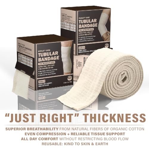 EVERLIT 560D Baumwollgemisch Elastische Tubular-Stützbandage | Latexfrei, Extra Dick, Atmungsaktiv für Handgelenk und Hand | Mittlere bis Hohe Kompression für Empfindliche Haut (Größe C: 7 cm x 10 m)