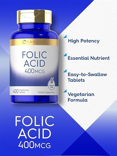 Carlyle Folsäure 400 mcg | 400 Tabletten | Vegetarisch, Nicht-GVO, Glutenfrei