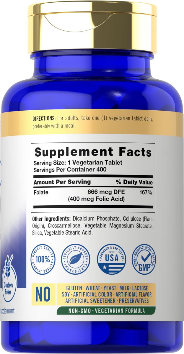 Carlyle Folsäure 400 mcg | 400 Tabletten | Vegetarisch, Nicht-GVO, Glutenfrei