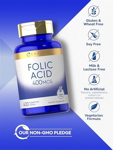 Carlyle Folsäure 400 mcg | 400 Tabletten | Vegetarisch, Nicht-GVO, Glutenfrei