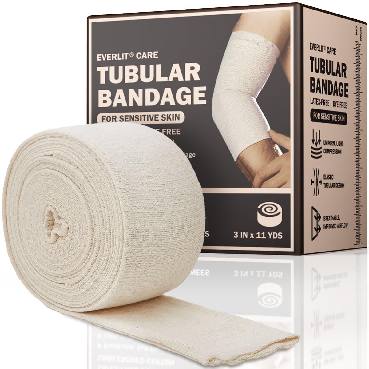 EVERLIT 560D Baumwoll-Elastik-Binde | Latexfrei, extra dick, atmungsaktiv | moderate bis hohe Kompression für empfindliche Haut | Größe D 3" x 11 yd