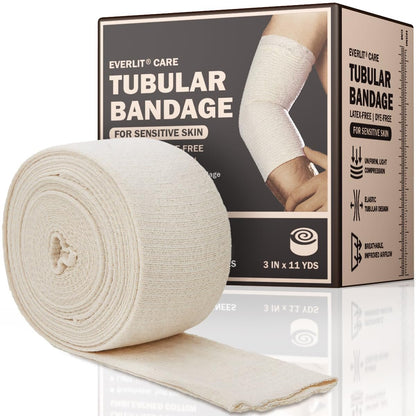 EVERLIT 560D Baumwoll-Elastik-Binde | Latexfrei, extra dick, atmungsaktiv | moderate bis hohe Kompression für empfindliche Haut | Größe D 3" x 11 yd