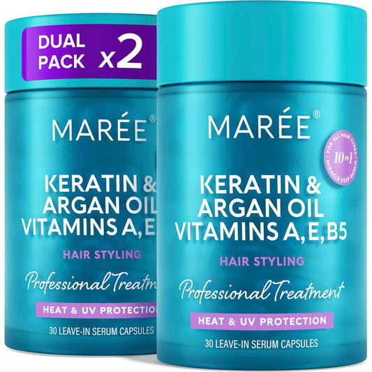 MAREE Haarserum für trockenes, krauses Haar 2er-Pack – Styling-Kapseln mit Keratin, Arganöl, Vitamin A, E, B5 – UV- und Hitzeschutz Frizz-Control-Serum für Frauen – Aceite para el Cabello