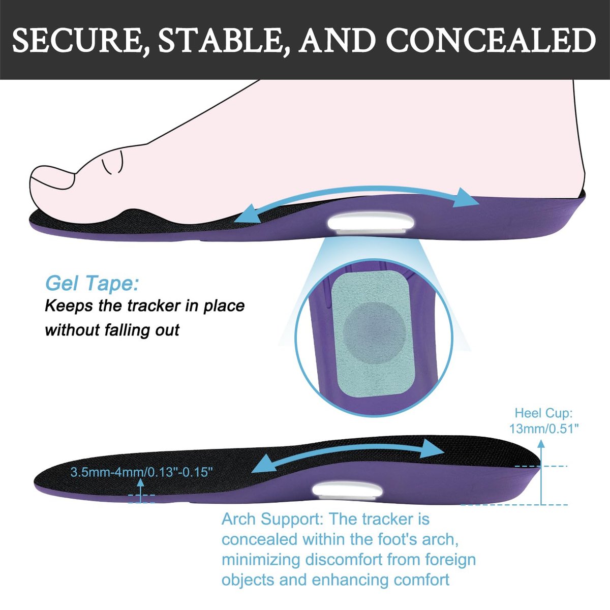 Endoto Einlegesohlen für Airtag Tracking-Gerät – Versteckter Halter für Kinder und Erwachsene, Komfortabel und Sicher Befestigt (US-Patent: USD1082268) (270mm)