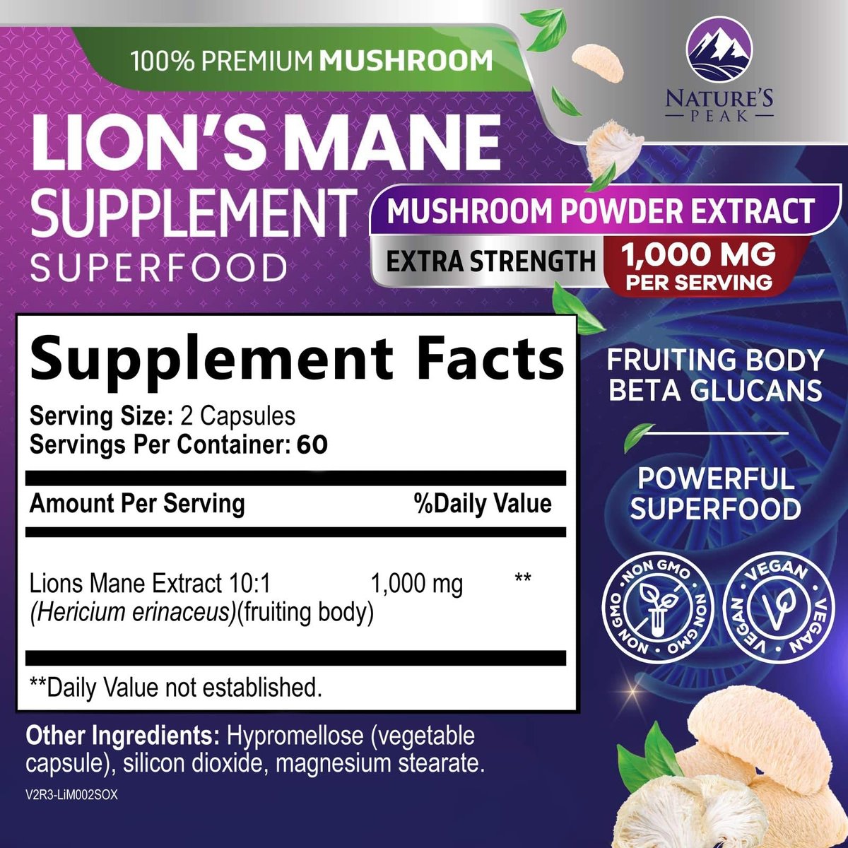 Löwenmähne Kapseln - 1000 mg pro Portion - Extra starke Lion’s Mane Pilz - Superfood für natürliche Gedächtnis-, Fokus-, Gehirn- und Immununterstützung - Hergestellt in USA - 120 Kapseln