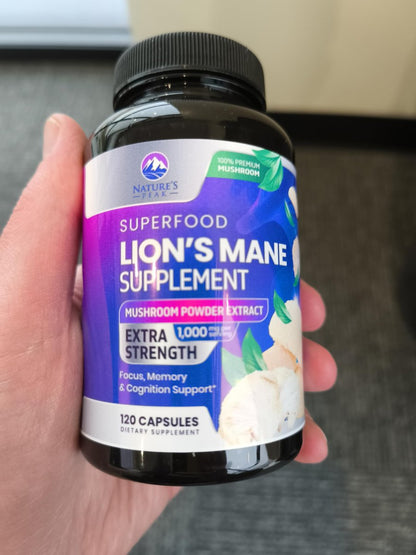 Löwenmähne Kapseln - 1000 mg pro Portion - Extra starke Lion’s Mane Pilz - Superfood für natürliche Gedächtnis-, Fokus-, Gehirn- und Immununterstützung - Hergestellt in USA - 120 Kapseln
