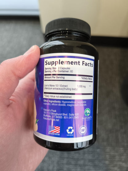 Löwenmähne Kapseln - 1000 mg pro Portion - Extra starke Lion’s Mane Pilz - Superfood für natürliche Gedächtnis-, Fokus-, Gehirn- und Immununterstützung - Hergestellt in USA - 120 Kapseln