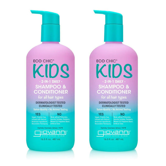 Eco Chic KIDs 2-in-1 Shampoo & Conditioner – Sanfte 2-in-1 Pflege für Kinder, für alle Haartypen, leicht & feuchtigkeitsspendend, vegane Formel – 2er-Pack (2 x 16,5 Fl Oz)