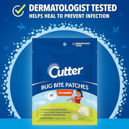 Cutter Mückenstich-Pflaster Hydrokolloid-Pflaster für Kinder & Erwachsene, 51 Stück – Saugt Flüssigkeit auf, Fördert Heilung, Verhindert Kratzen, Alternative zu Hydrocortison & Saugwerkzeug