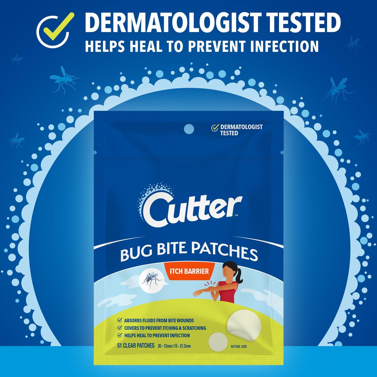 Cutter Mückenstich-Pflaster Hydrokolloid-Pflaster für Kinder & Erwachsene, 51 Stück – Saugt Flüssigkeit auf, Fördert Heilung, Verhindert Kratzen, Alternative zu Hydrocortison & Saugwerkzeug