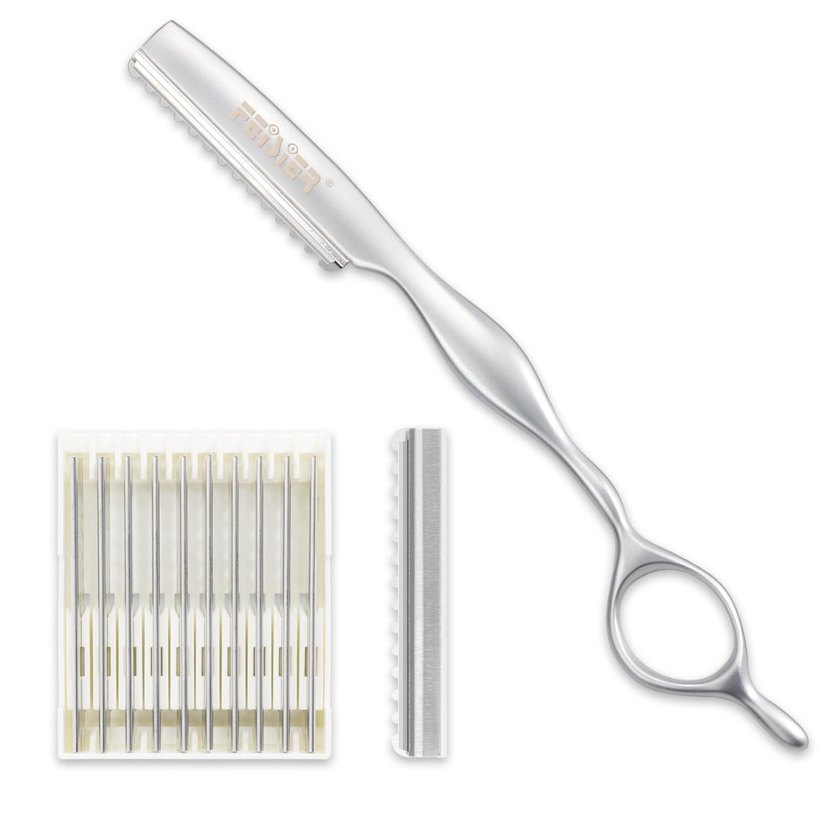 FEISIER Edelstahl Haarschnitt-Rasierer zum Ausdünnen der Haare, Texturier-Rasierer für Salon und Zuhause, inklusive 10 scharfer Klingen