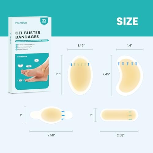Hydrokolloid-Gel Blasenpflaster - Sortiertes Set (32 Stück) von Promifun - Wasserdichte Blasenpflaster für Ferse, Fuß, Zehen - Gel-Polster zur Vorbeugung und Heilung